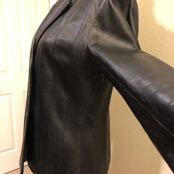 Black Leather Seamed Blazer - Picture 3 of 4